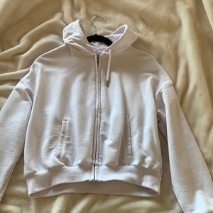 white garage zip up hoodie